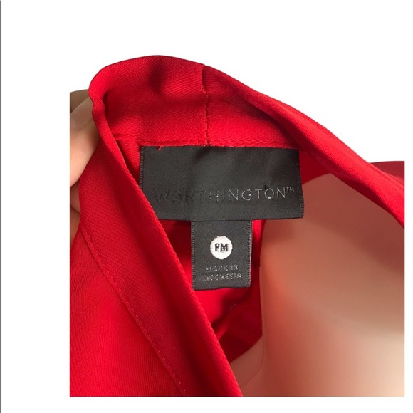 Worthington | Red Sheer Neck Tie detailing sleeveless button down blouse - Picture 6 of 9